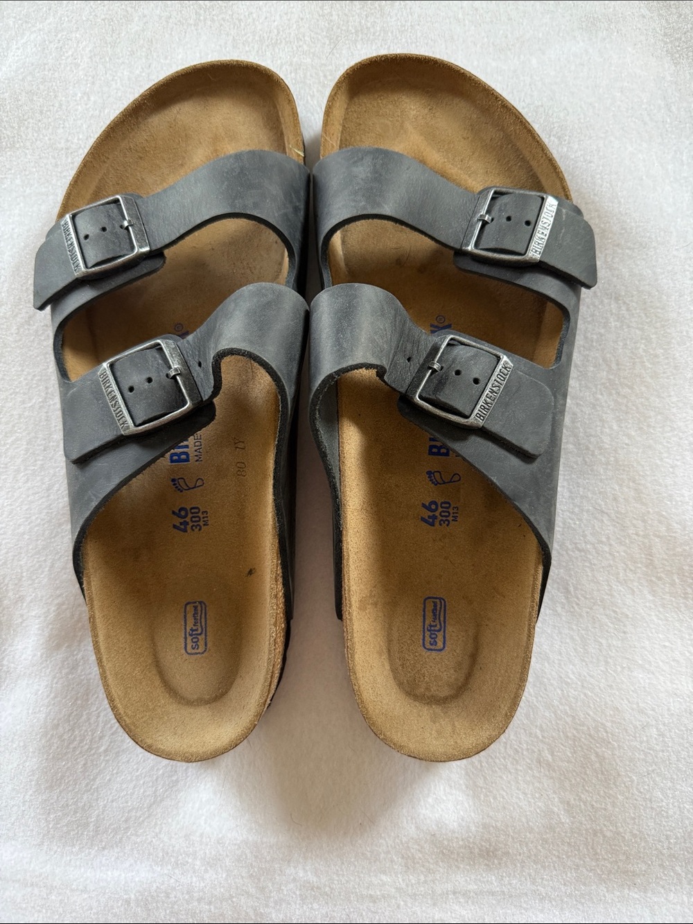 Birkenstock Men's Dark Gray Two-Strap Buckle Sandals